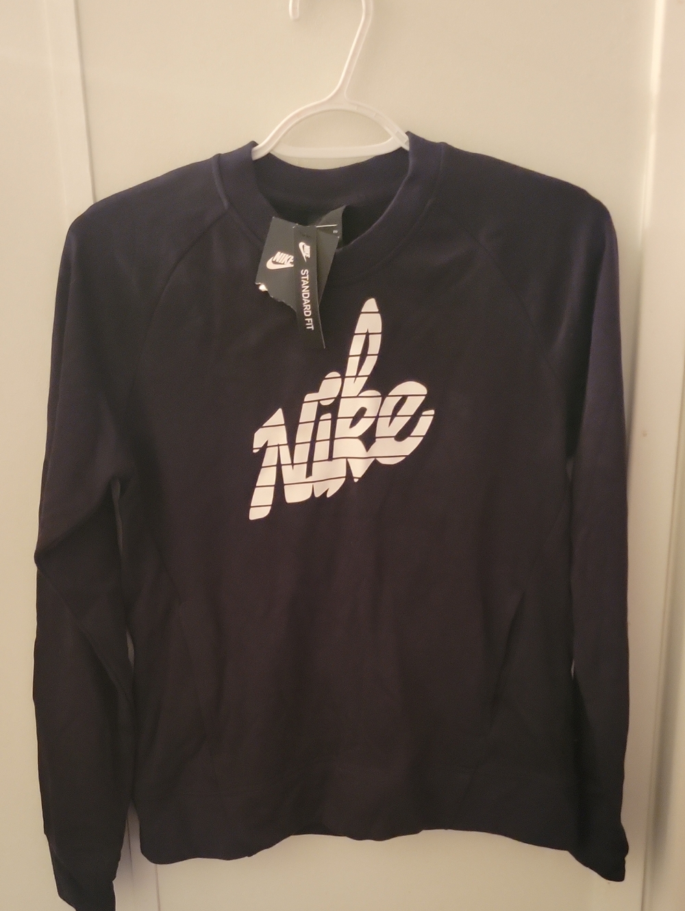 Nike Men’s Navy Crewneck with Striped White Logo